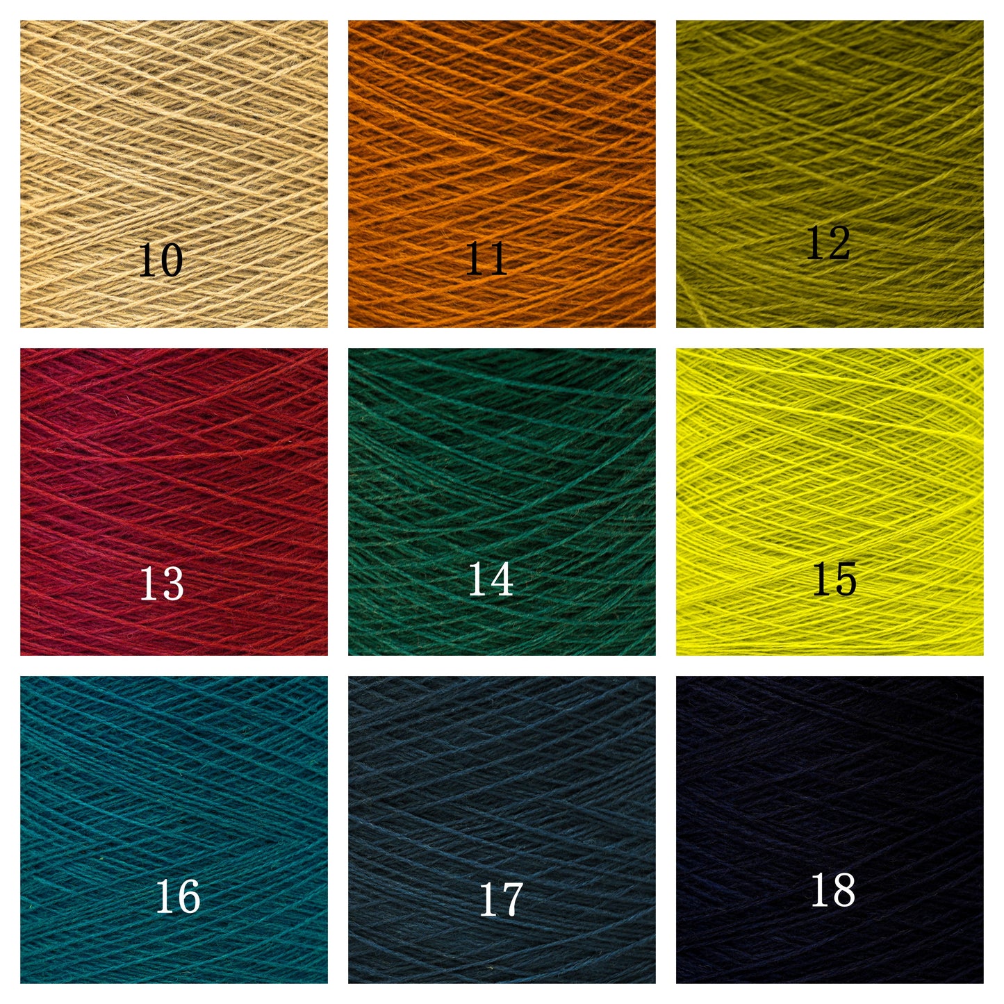 Merino wool yarn samples card in 32 colors