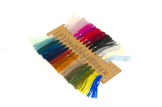 Merino wool yarn samples card in 32 colors