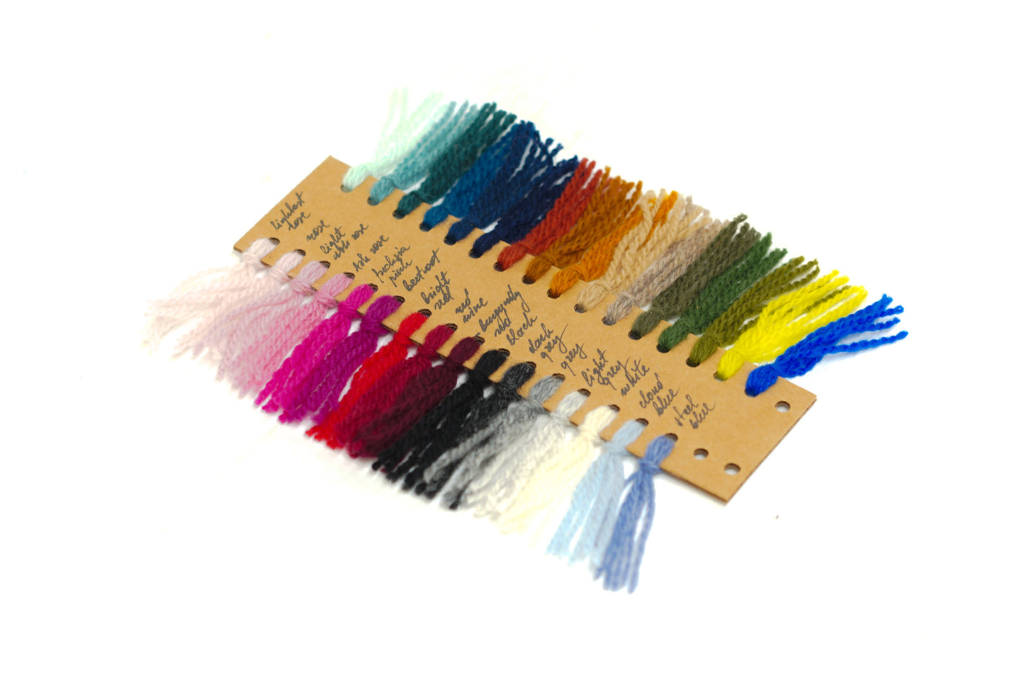 Merino wool yarn samples card in 32 colors