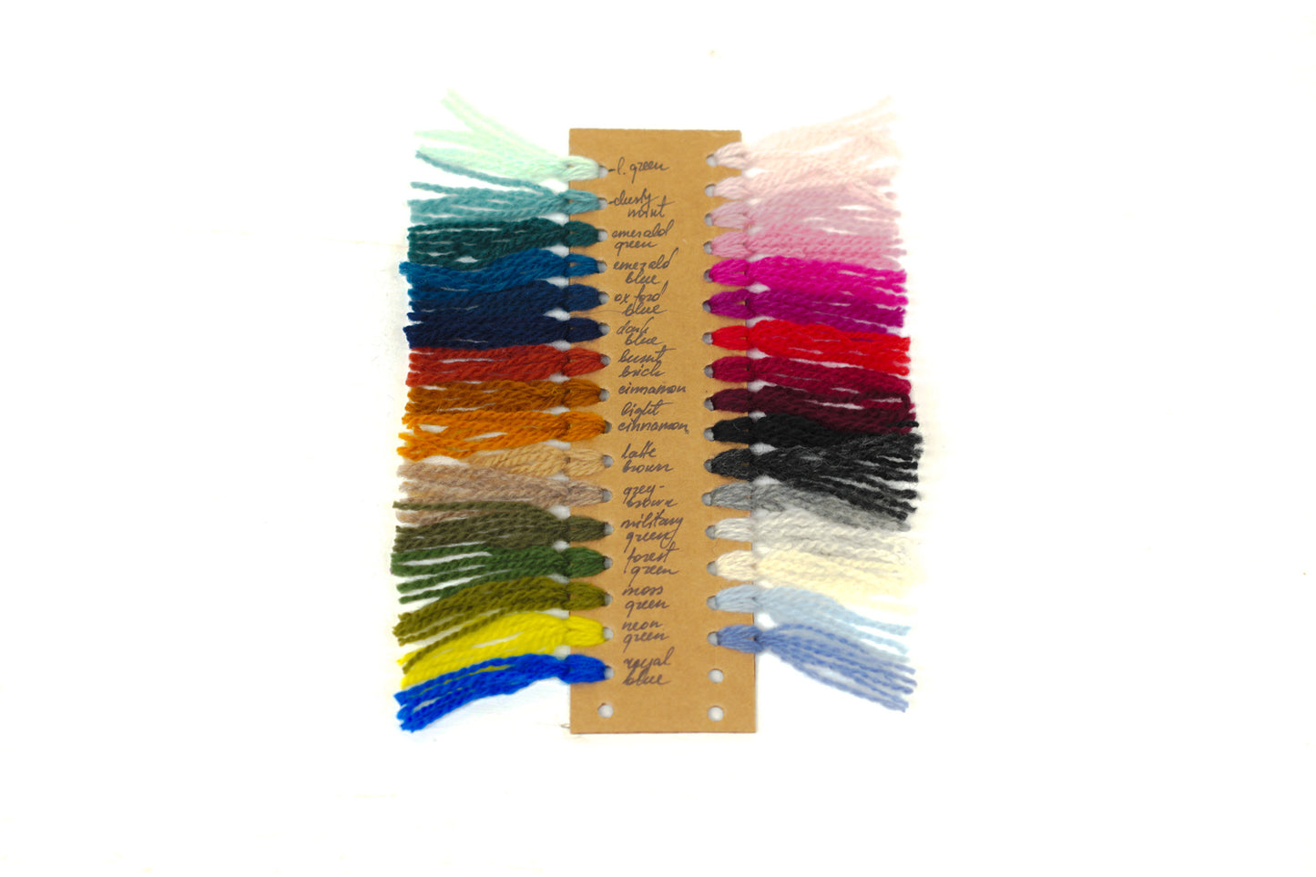 Merino wool yarn samples card in 32 colors