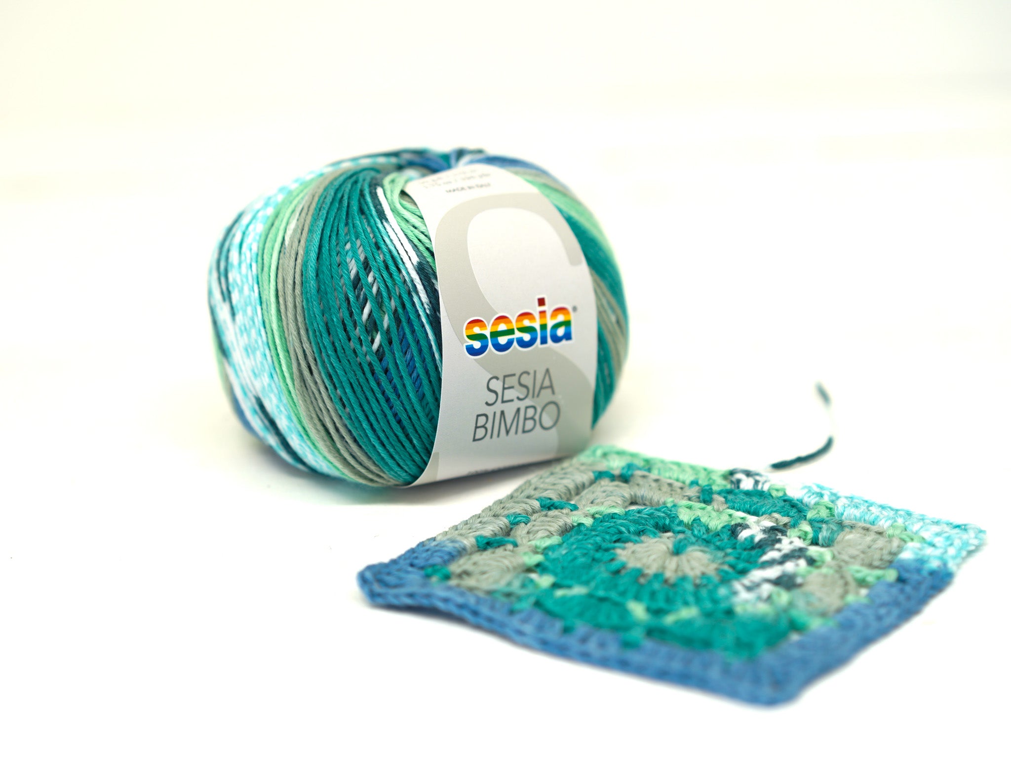 Blau/grünes SESIA Bimbo Baumwollgarn – handgefärbt – 100 % Baumwolle – 50 g / 178 m