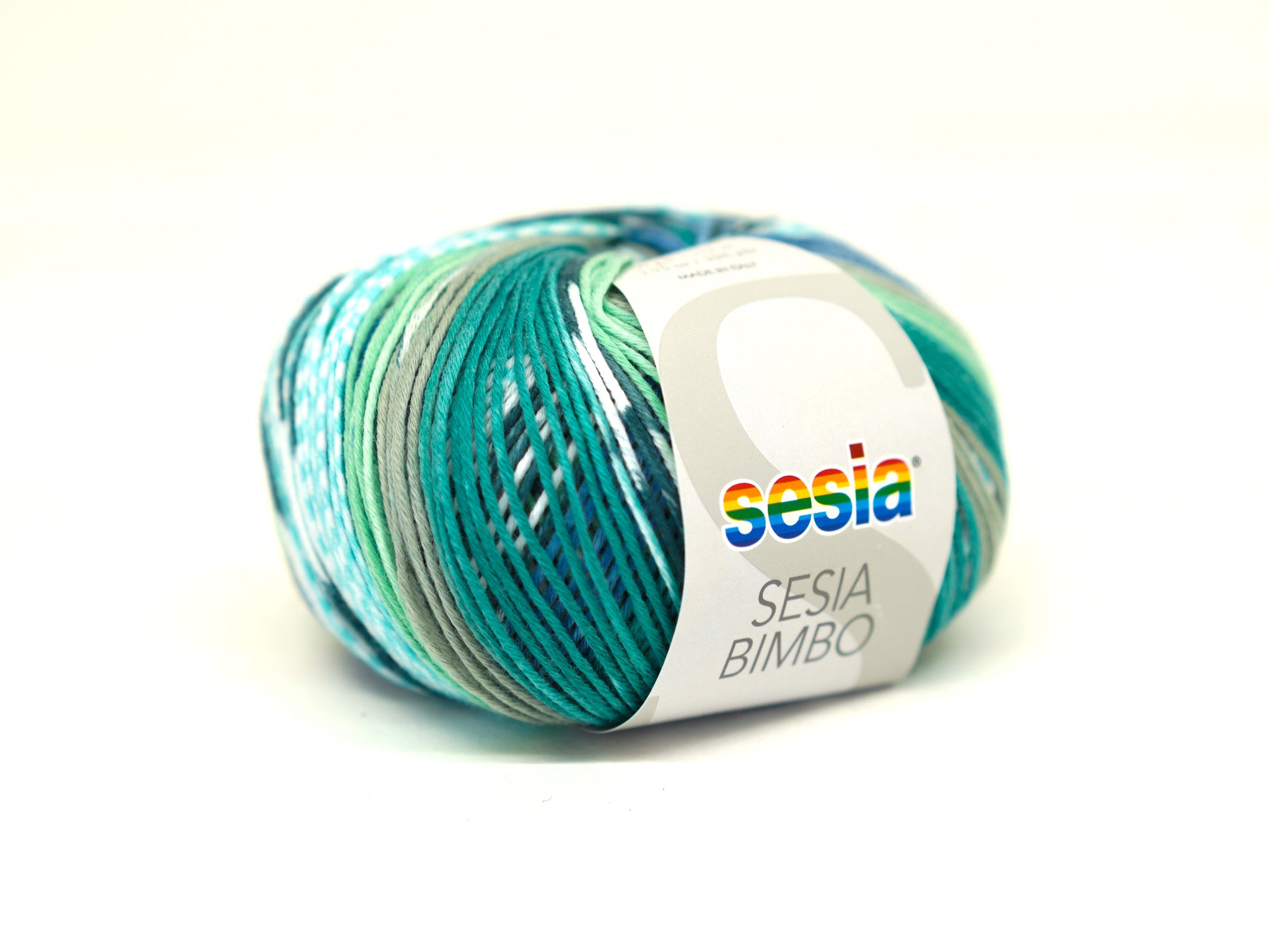 Blau/grünes SESIA Bimbo Baumwollgarn – handgefärbt – 100 % Baumwolle – 50 g / 178 m