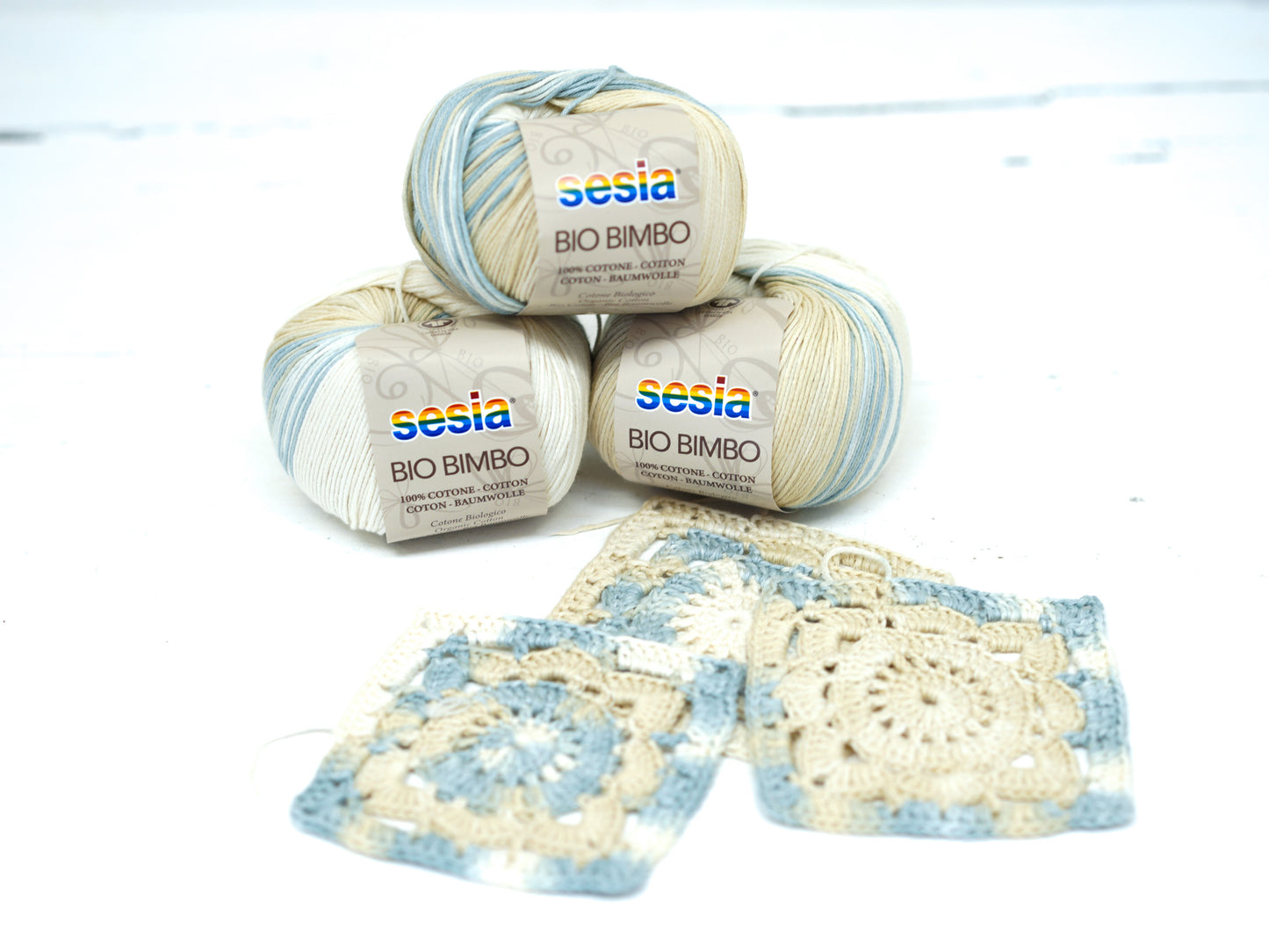 Blue-beige SESIA Bio Bimbo - 100% Cotton - 50g / 180m