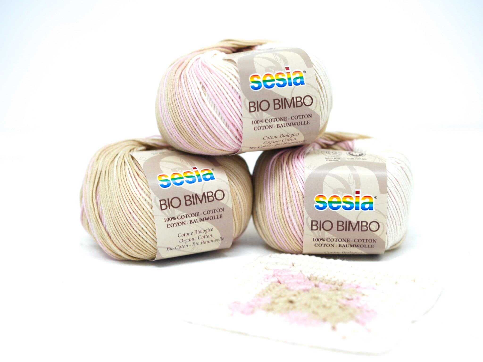 Rosa-beige-weiß SESIA Bio Bimbo – 100 % Baumwolle – 50 g/180 m