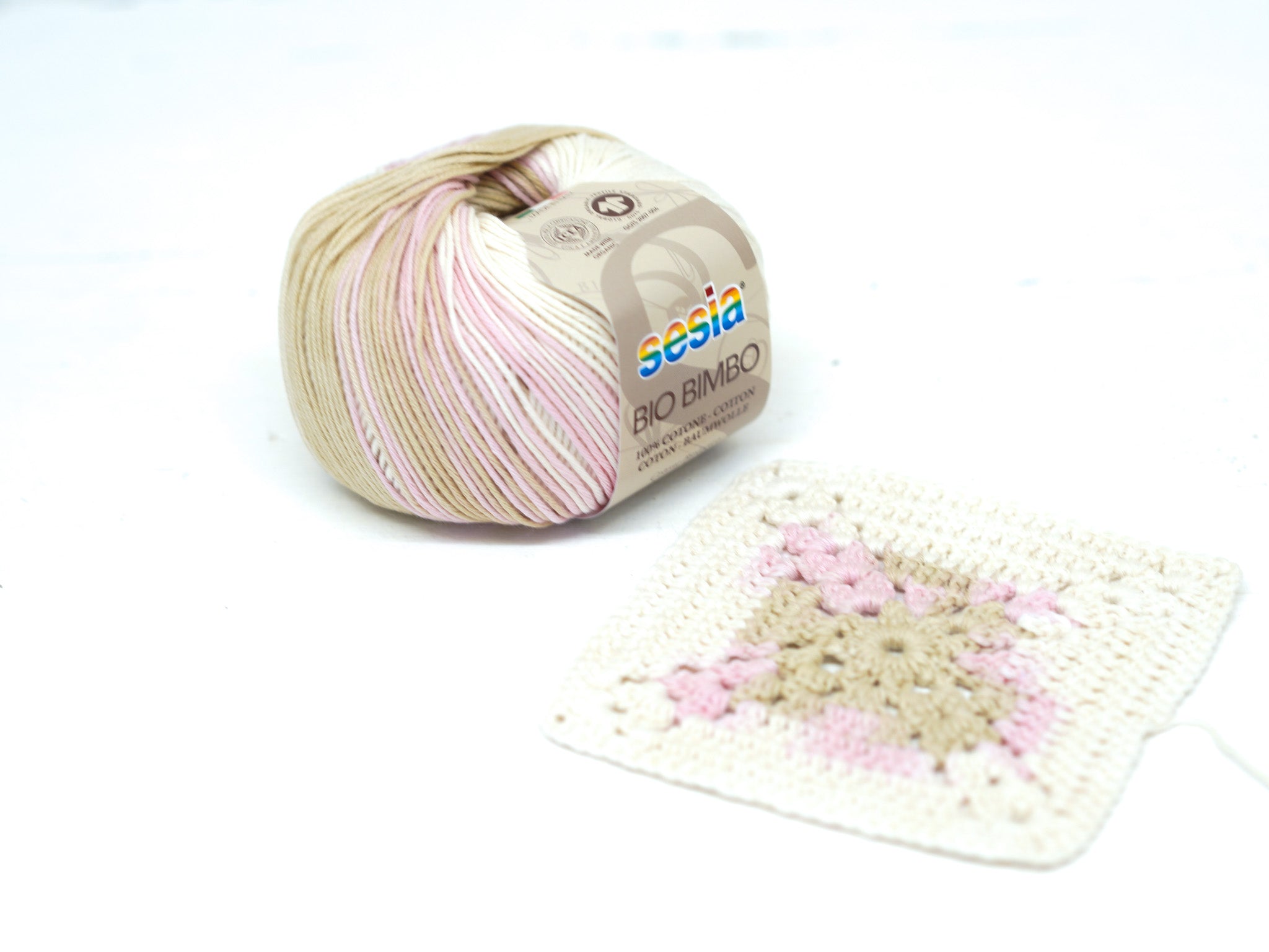 Rosa-beige-weiß SESIA Bio Bimbo – 100 % Baumwolle – 50 g/180 m