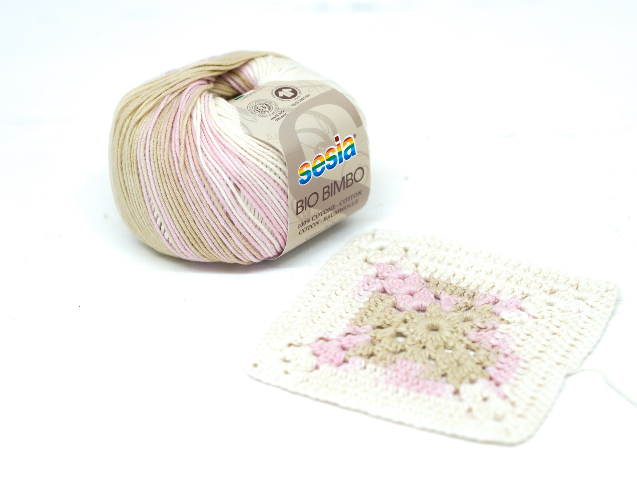 Rosa-beige-weiß SESIA Bio Bimbo – 100 % Baumwolle – 50 g/180 m