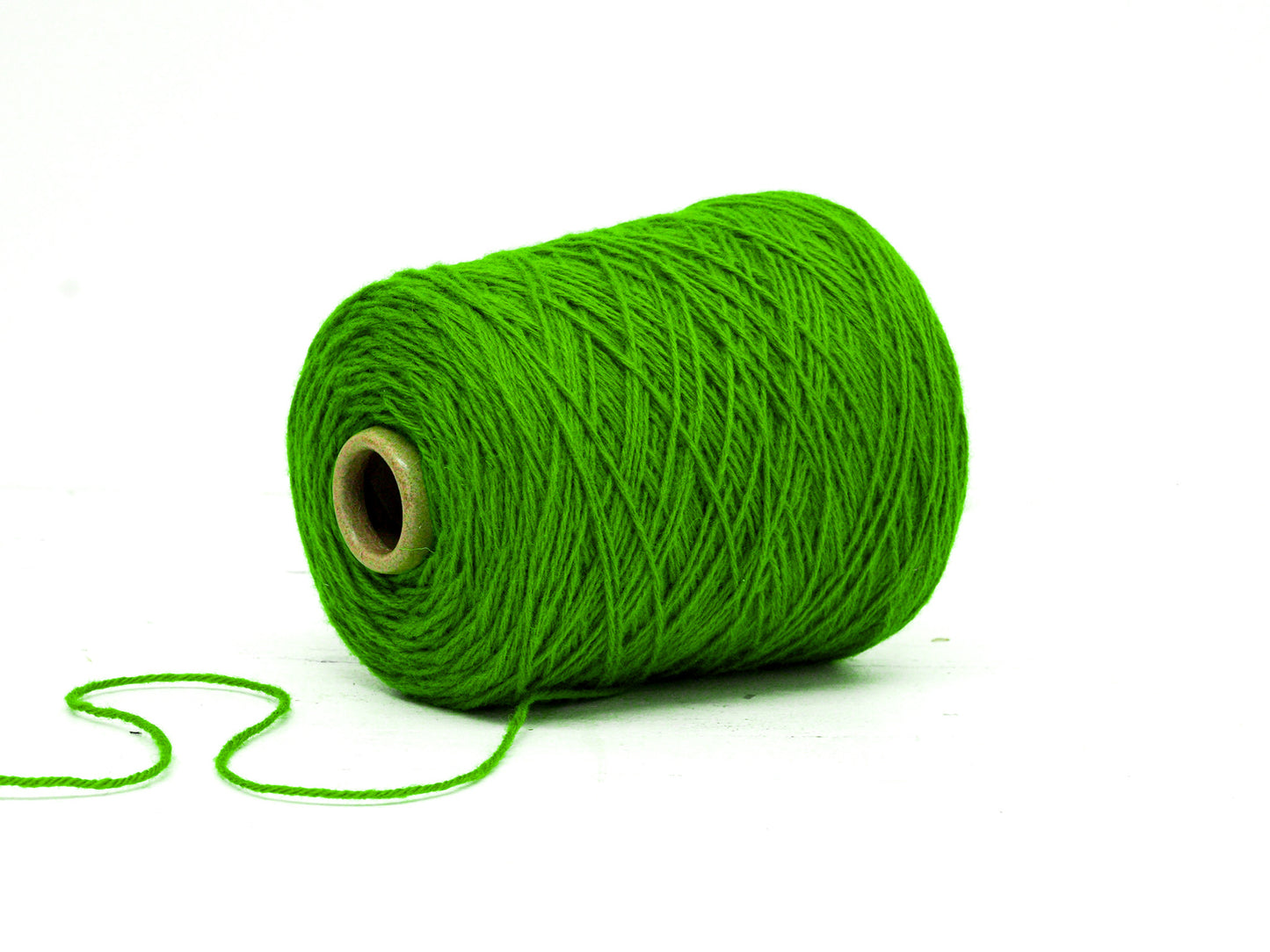 Bright green wool yarn in cone - 345