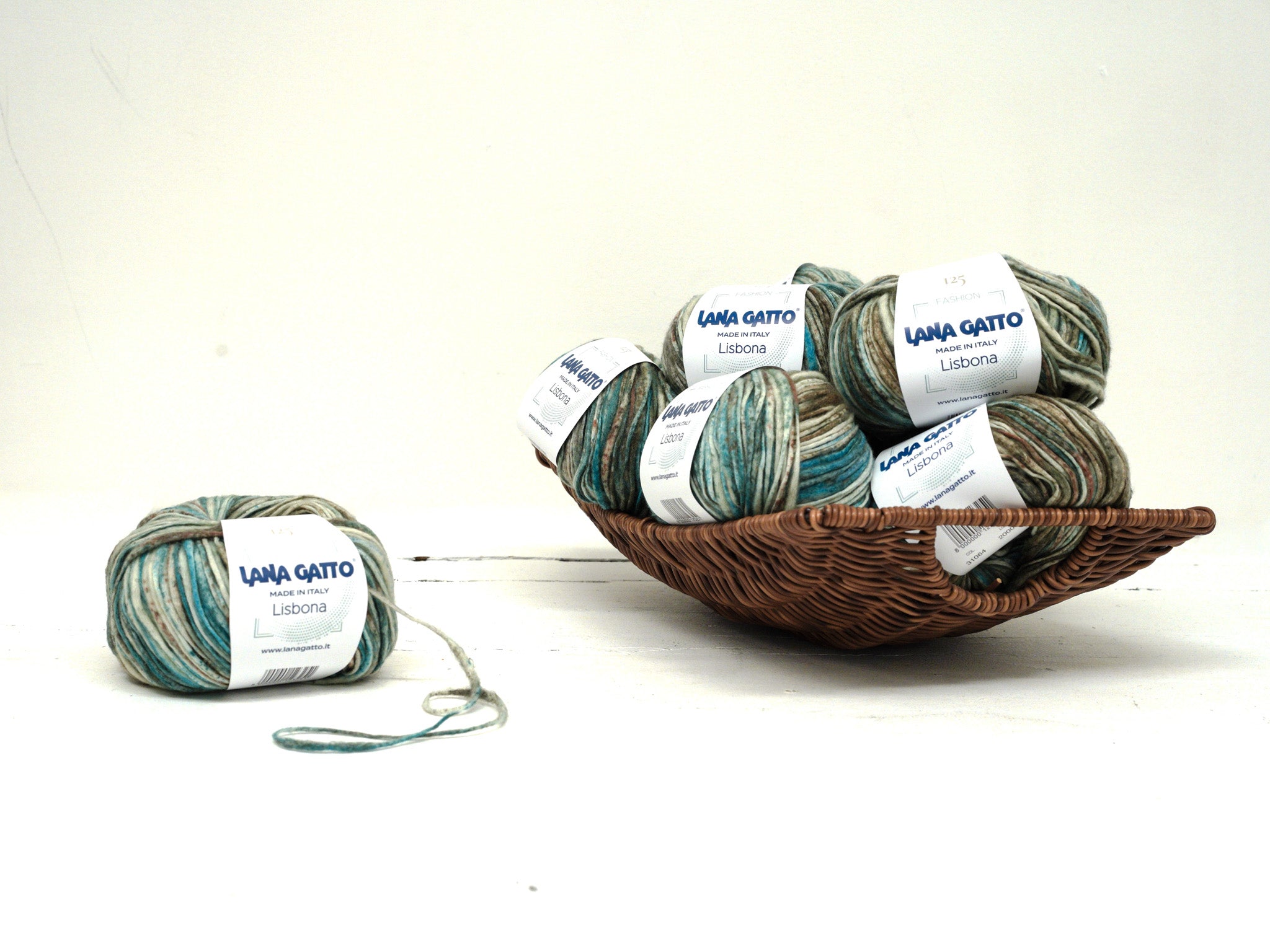 Lana Gatto Lisbona – Baumwoll-/Wollmischung – handgesponnene Imitation – 31064 – Türkis/Braun