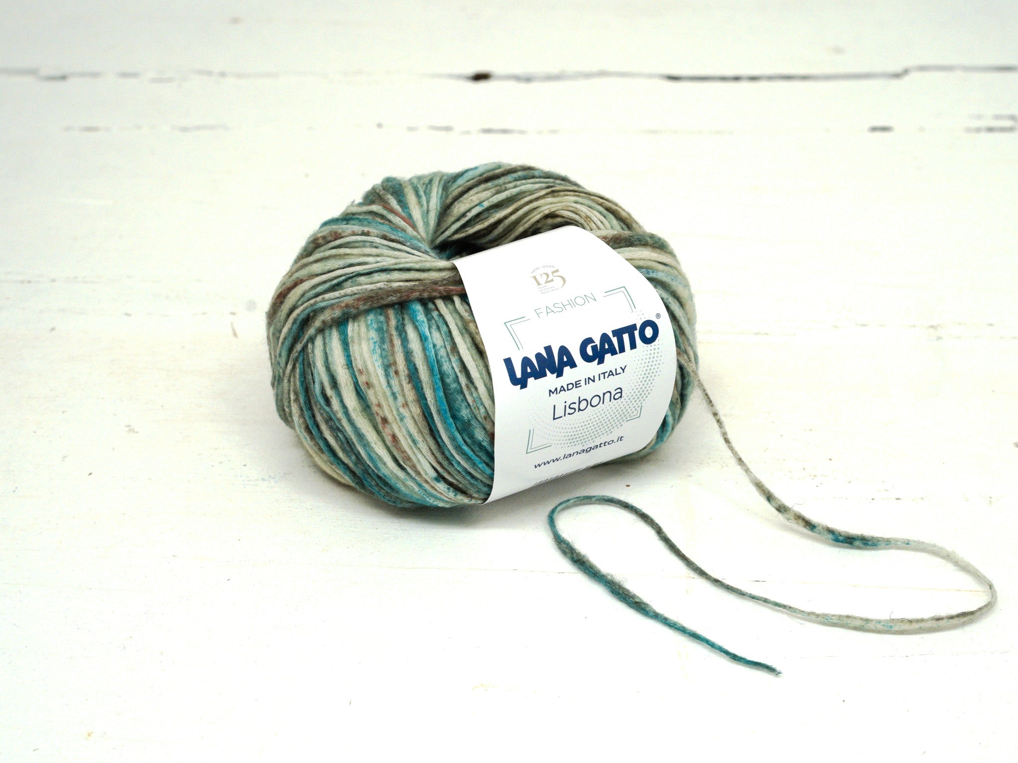 Lana Gatto Lisbona – Baumwoll-/Wollmischung – handgesponnene Imitation – 31064 – Türkis/Braun