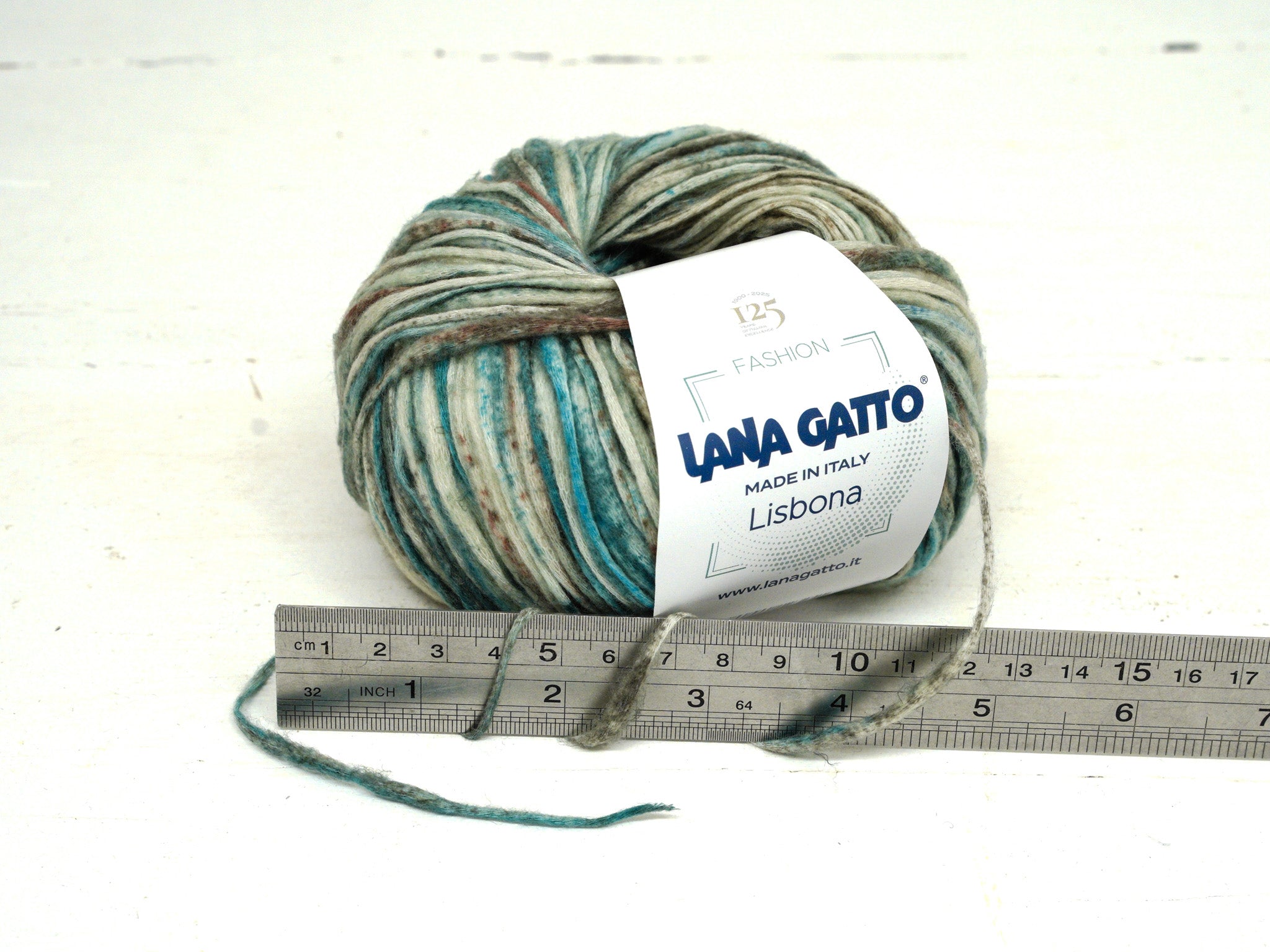 Lana Gatto Lisbona – Baumwoll-/Wollmischung – handgesponnene Imitation – 31064 – Türkis/Braun