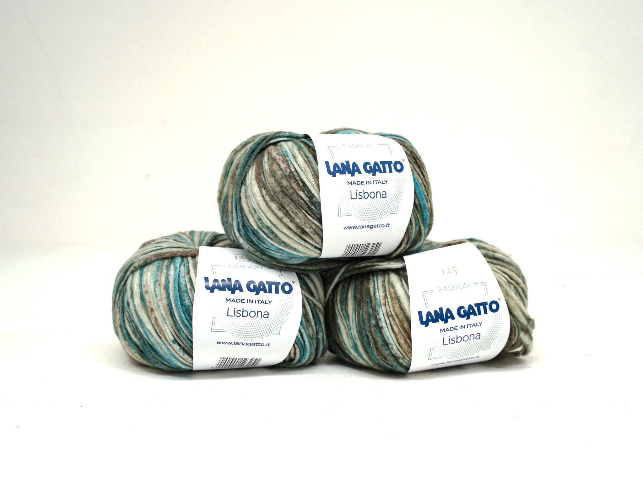 Lana Gatto Lisbona – Baumwoll-/Wollmischung – handgesponnene Imitation – 31064 – Türkis/Braun