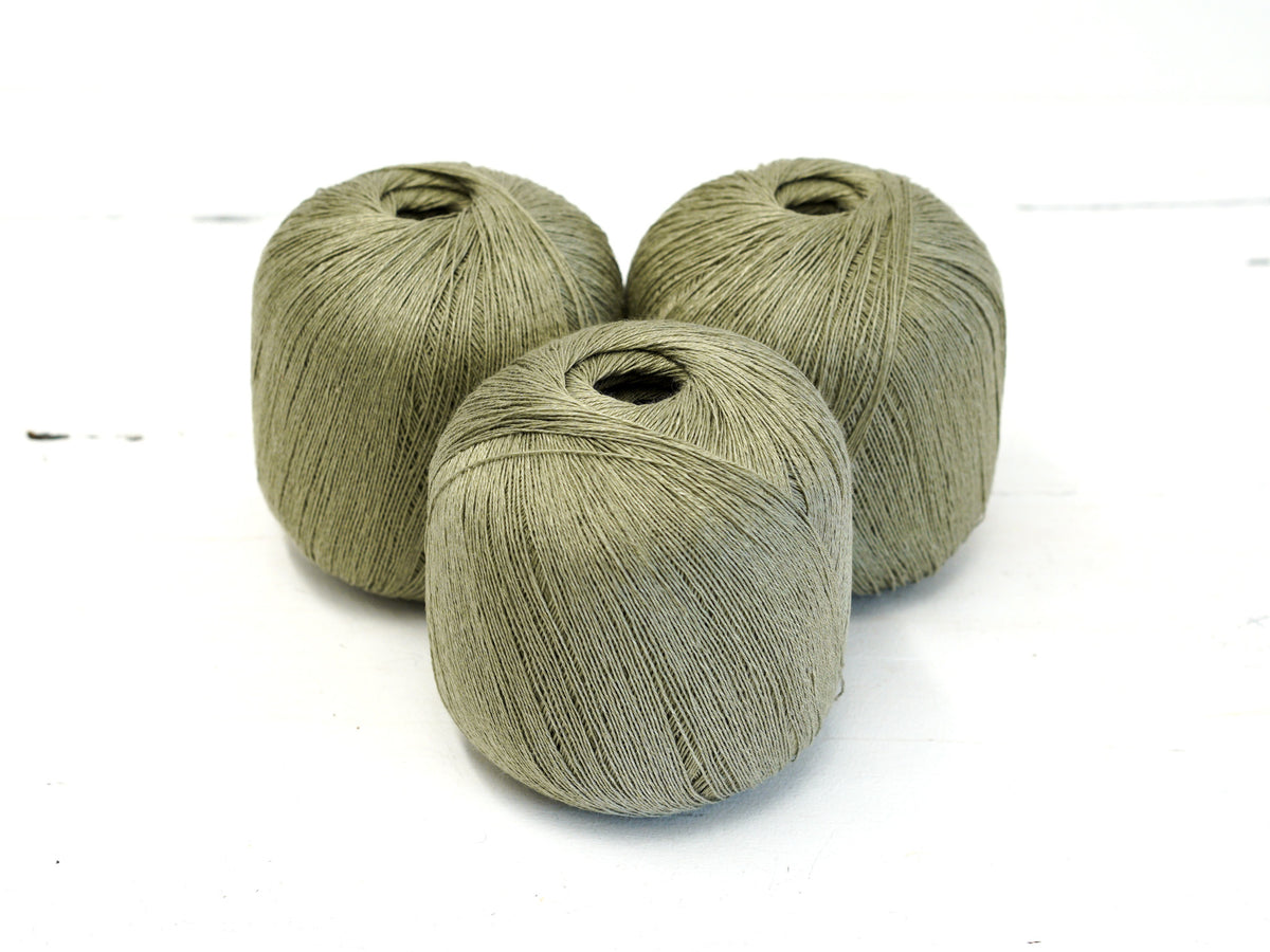 Soft Olive Green 100% Linen Yarn | Lace, 100 g / 600 m
