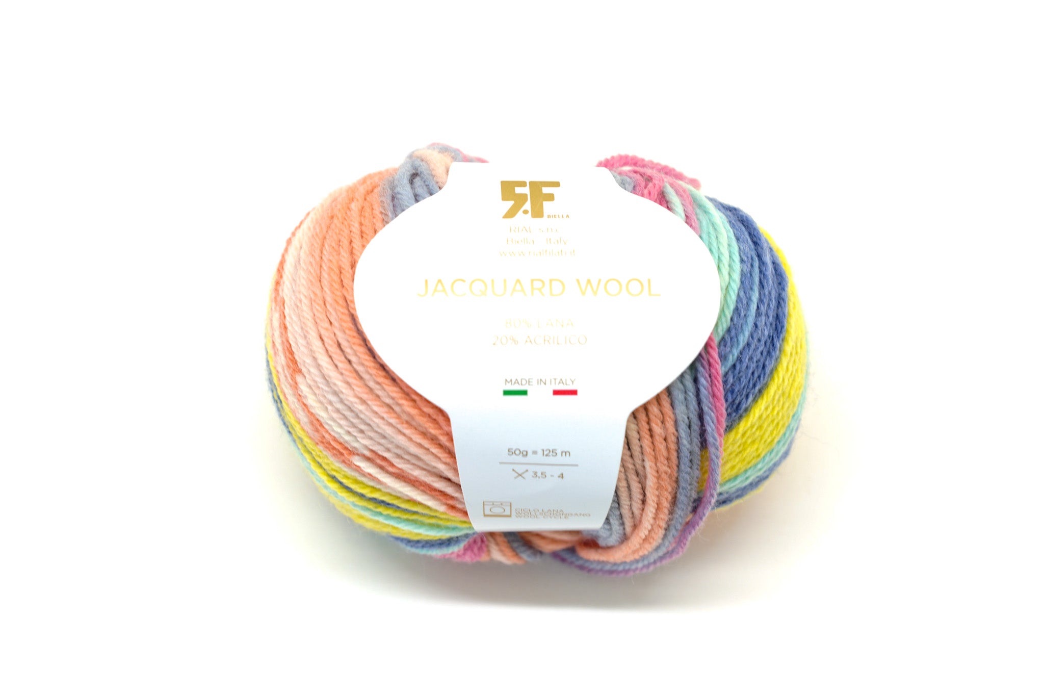 Multicolour blue-yellow-salmon Jacquard 80% wool blend 50g./125m - Color 800
