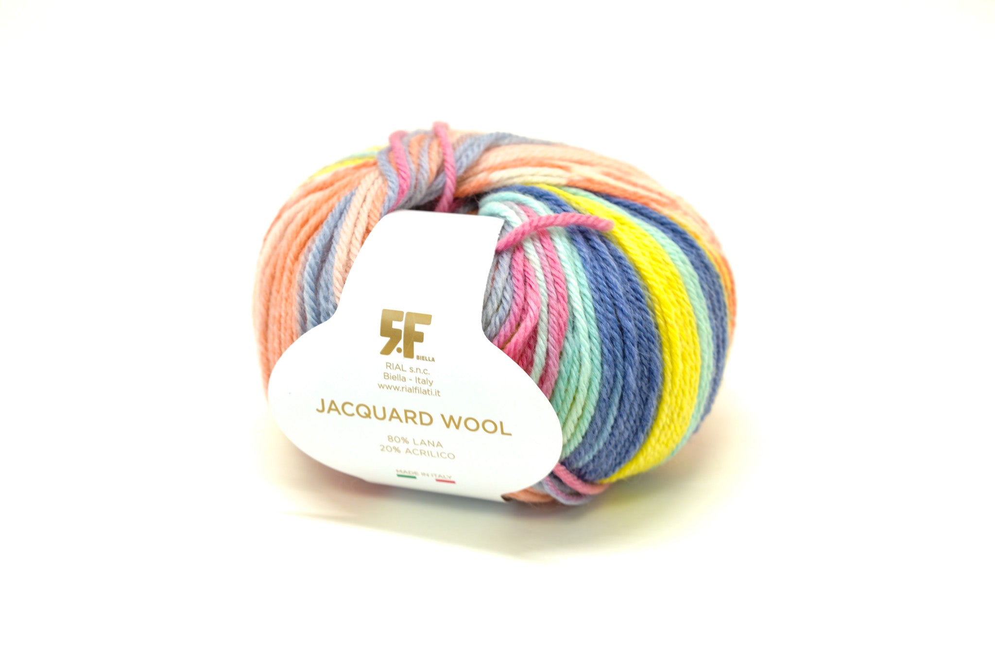 Multicolour blue-yellow-salmon Jacquard 80% wool blend 50g./125m - Color 800