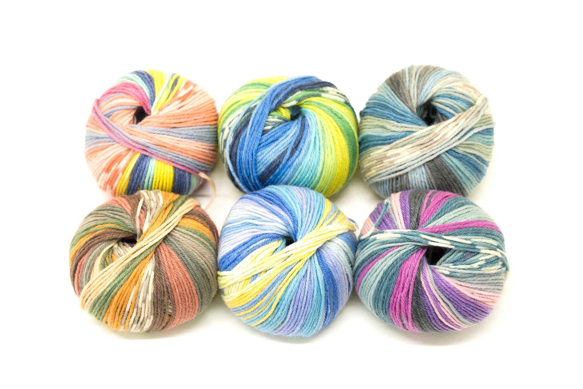 Multicolour blue-yellow-salmon Jacquard 80% wool blend 50g./125m - Color 800