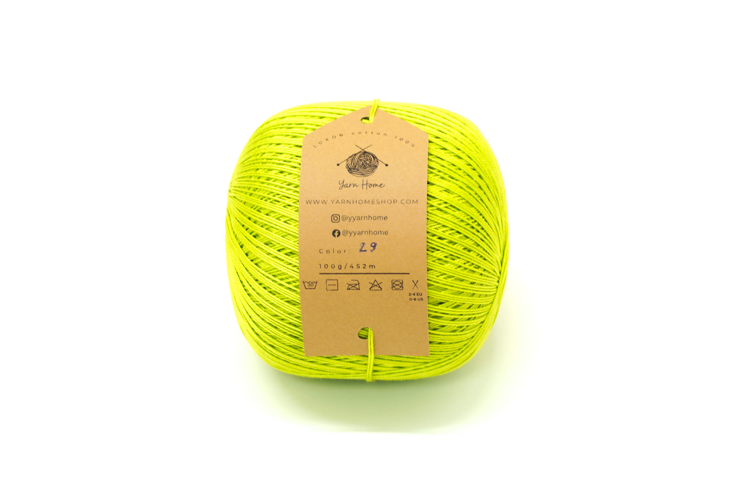 Neon green color mercerised cotton 100g/452m