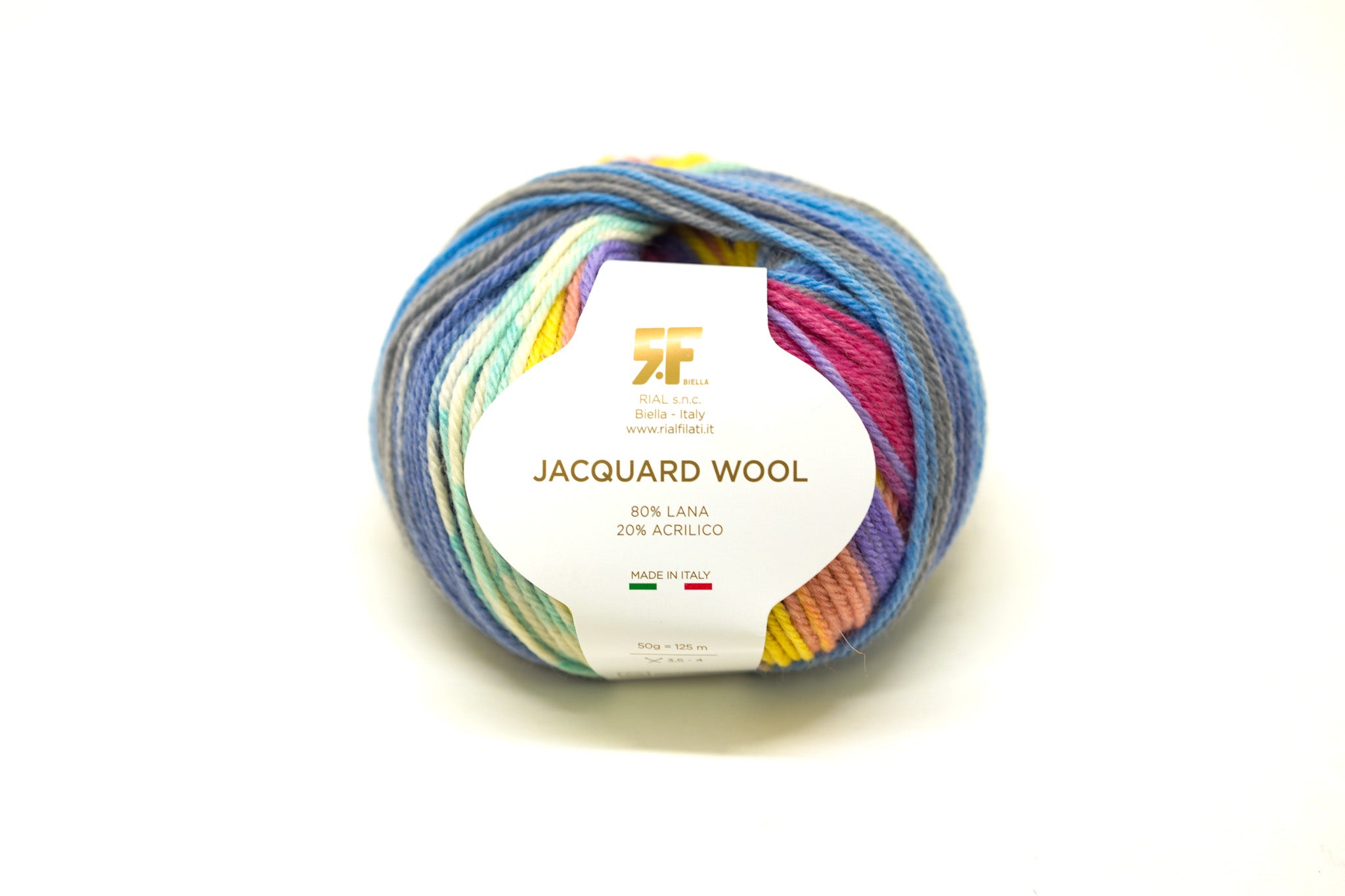 Blue-yellow-mint Jacquard 80% wool blend 50g./125m soft wool Rial Filati - 809