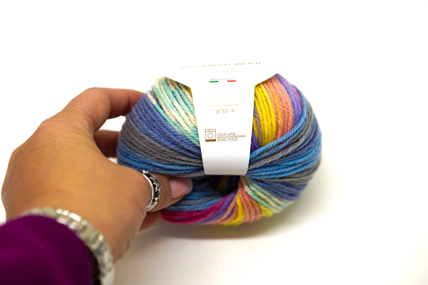 Blue-yellow-mint Jacquard 80% wool blend 50g./125m soft wool Rial Filati - 809