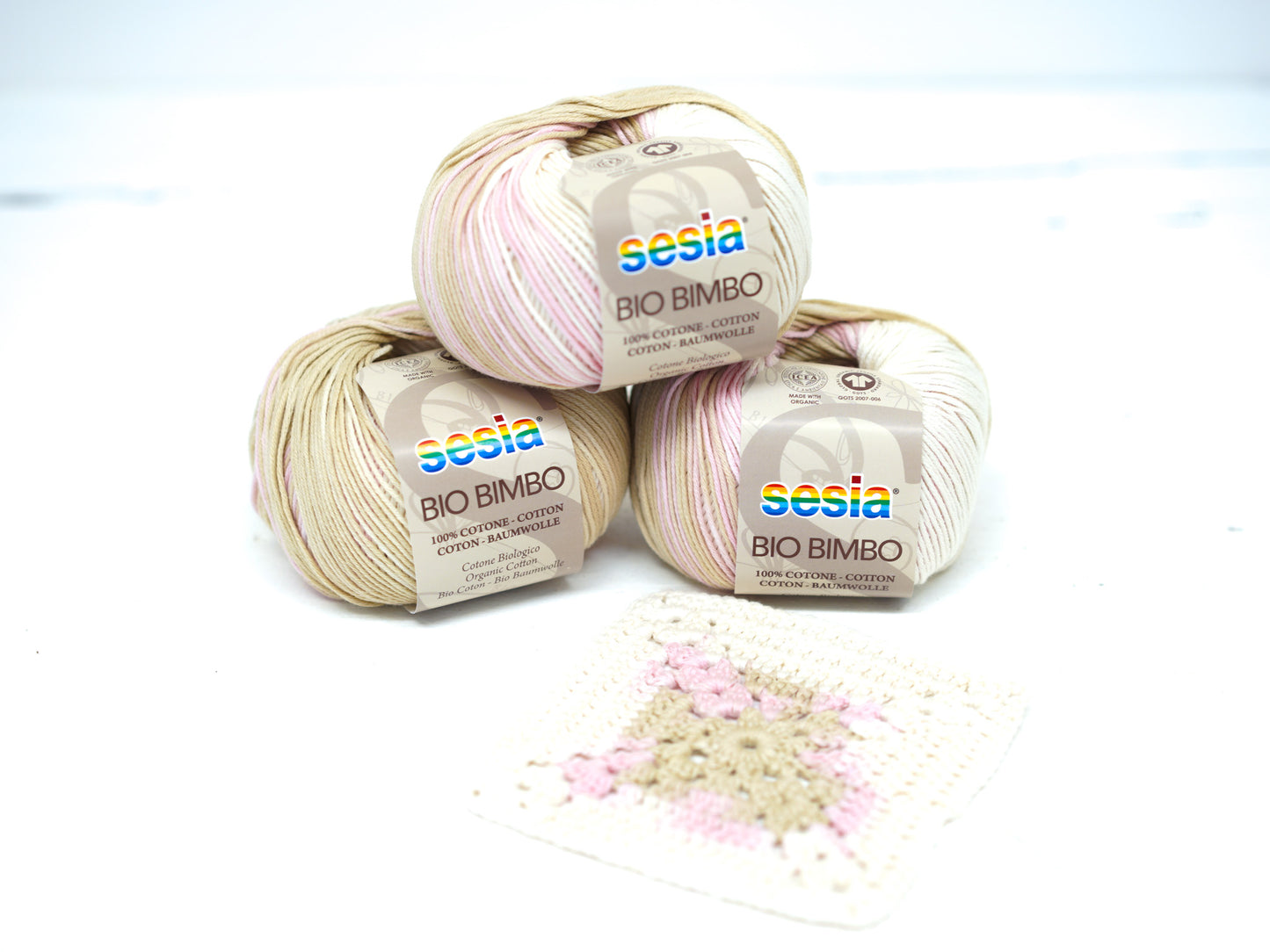 Rose-beige-white SESIA Bio Bimbo Cotton Yarn – Hand-dyed Style - 100% Cotton - 50g/180m