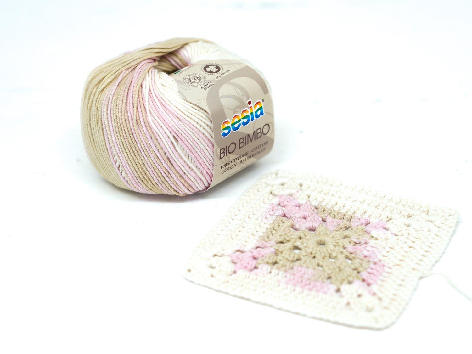 Rosa-beige-weiß SESIA Bio Bimbo – 100 % Baumwolle – 50 g/180 m