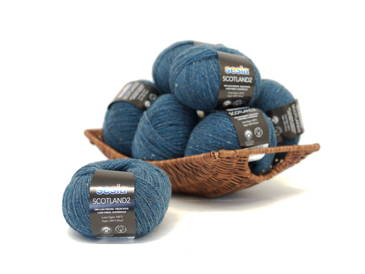 Sesia Scotland 2 Yarn – Denim Blue Tweed, 100% Virgin Wool, 50g 350m (1.75oz 382yds)