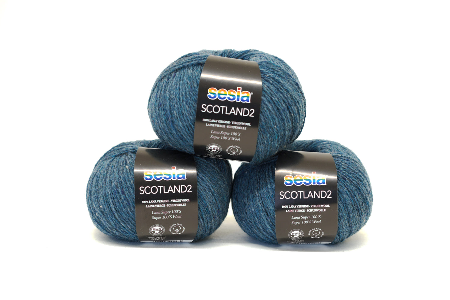 Sesia Scotland 2 Yarn – Denim Blue Tweed, 100% Virgin Wool, 50g 350m (1.75oz 382yds)