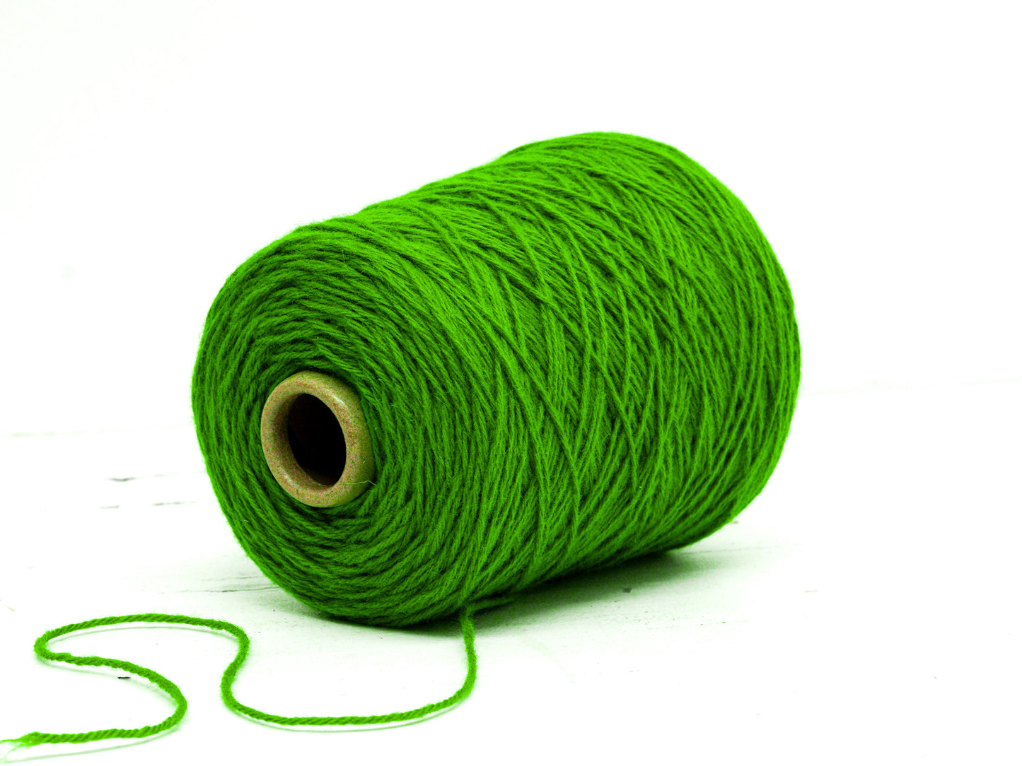 Bright green wool yarn in cone - 345