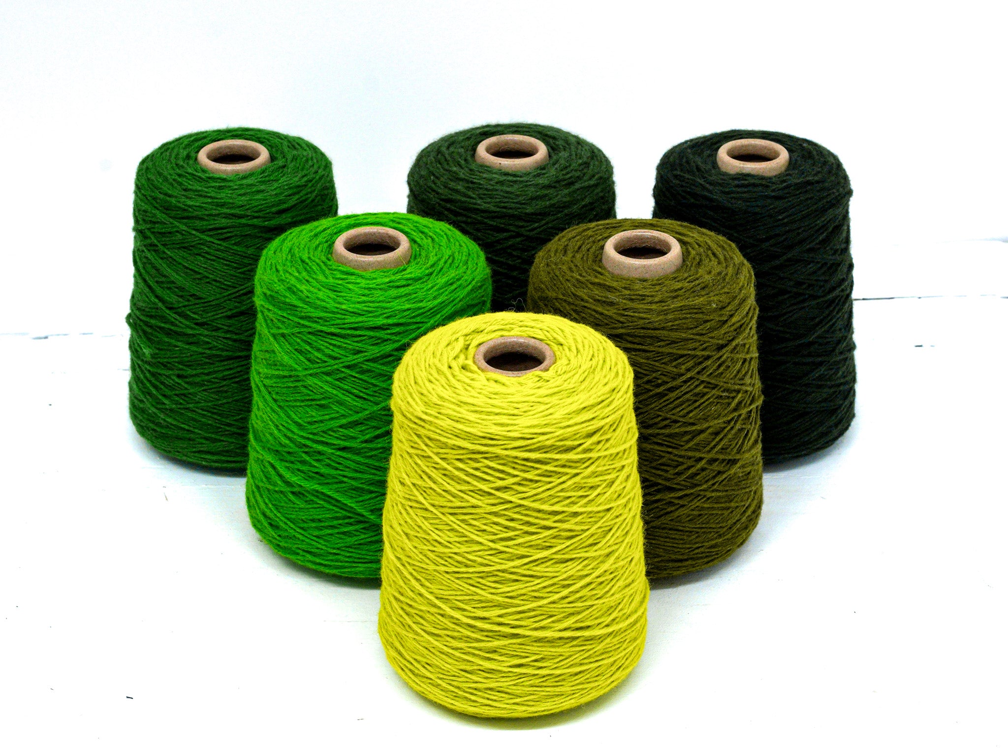 Bright green wool yarn in cone - 345