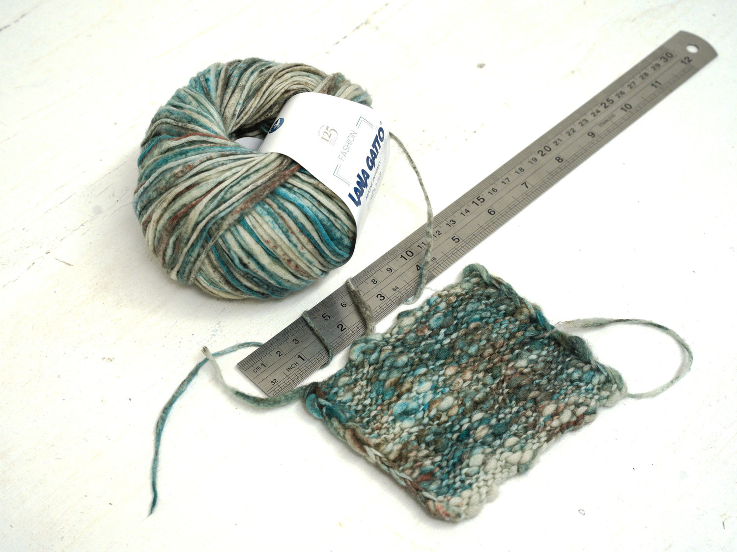 Lana Gatto Lisbona – Baumwoll-/Wollmischung – handgesponnene Imitation – 31064 – Türkis/Braun