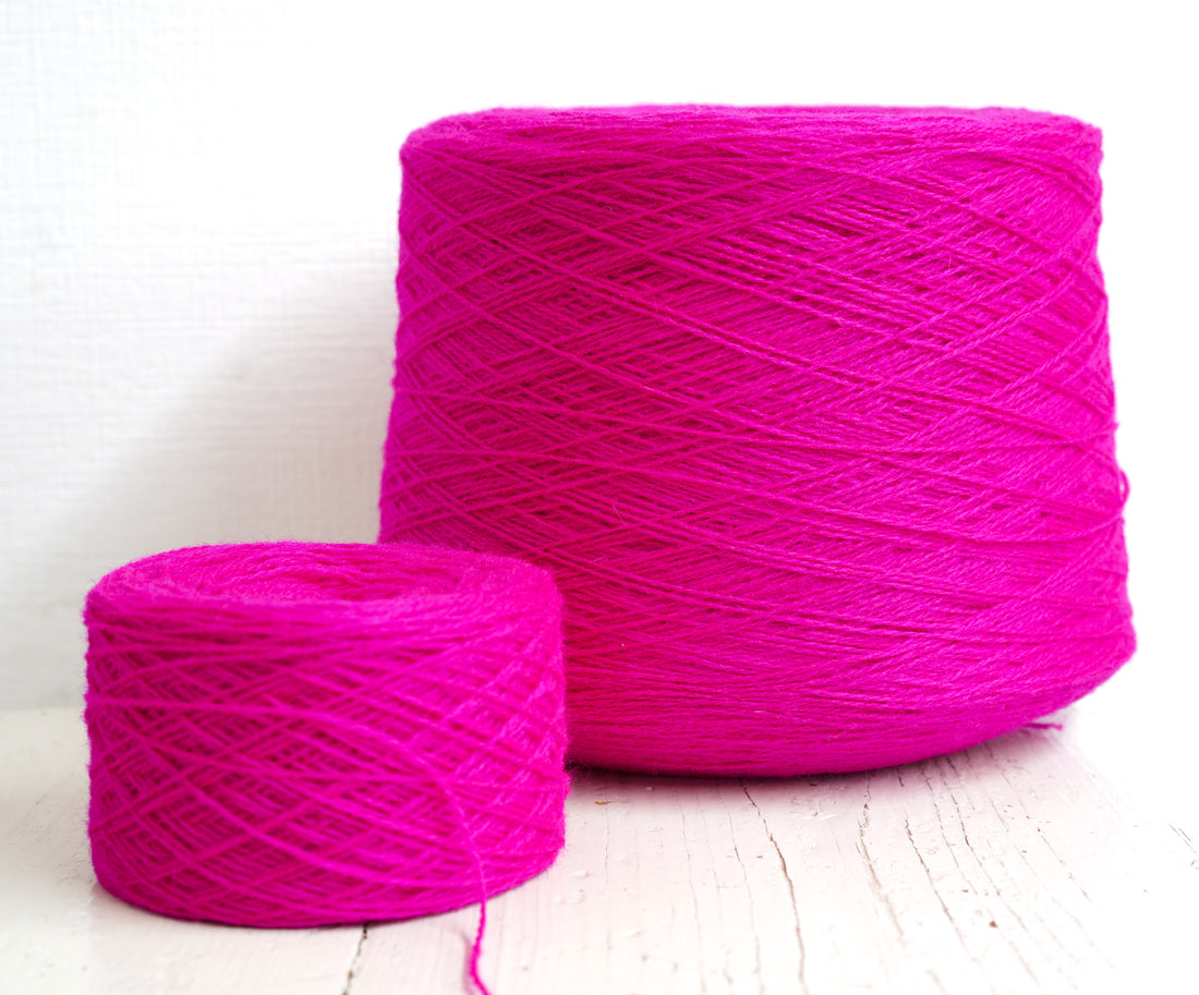 Neon pink New Zealand wool in a cone - 107