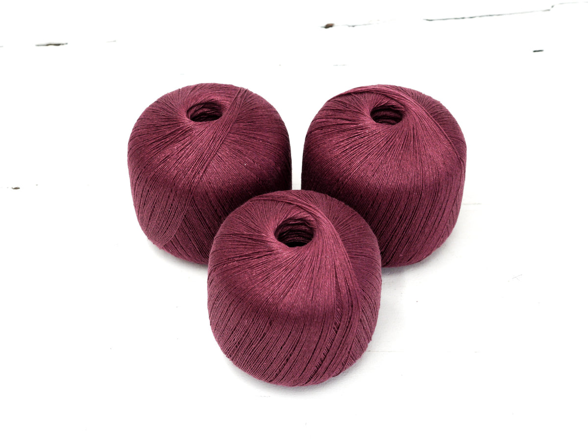 Mulberry Wine 100% Linen Yarn – Lace Weight, 100 g / 600 m