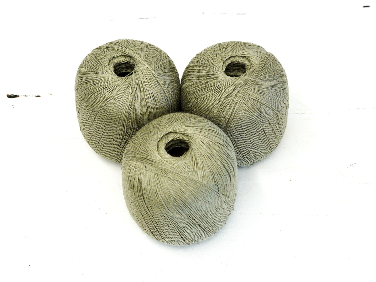 Soft Olive Green 100% Linen Yarn | Lace, 100 g / 600 m