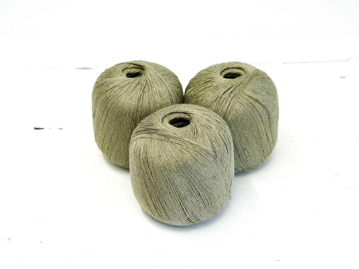 Soft Olive Green 100% Linen Yarn | Lace, 100 g / 600 m