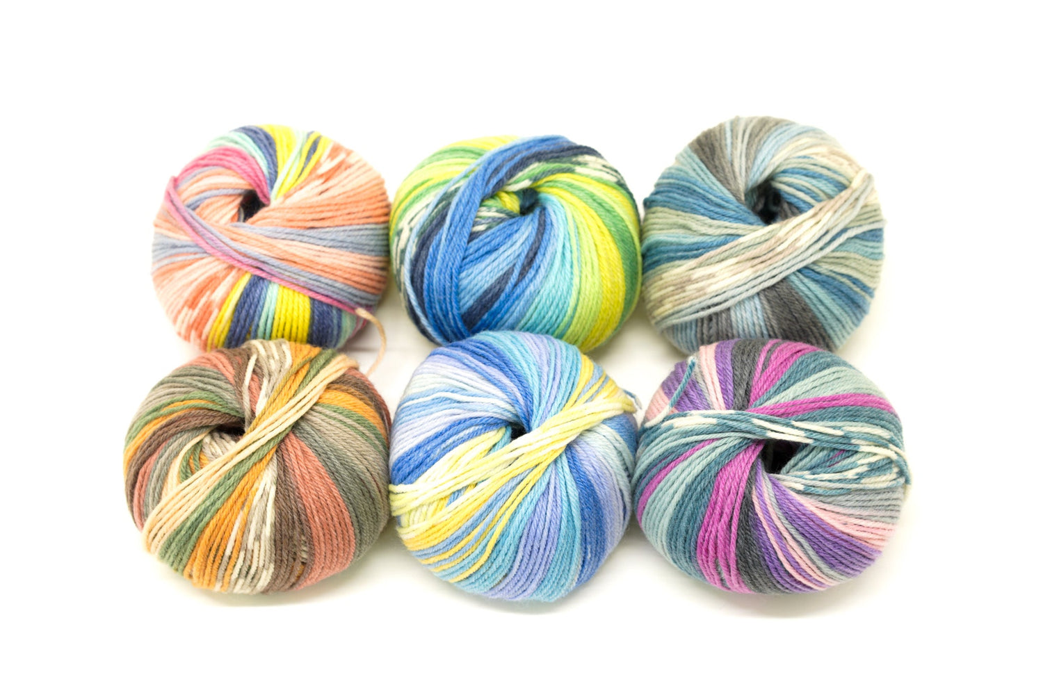 Blue-yellow-mint Jacquard 80% wool blend 50g./125m soft wool Rial Filati - 809