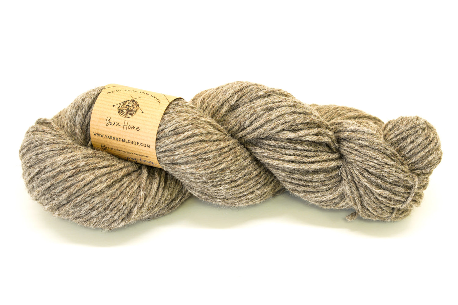 Graubraunes neuseeländisches Wollgarn, 100 g/115 m.
