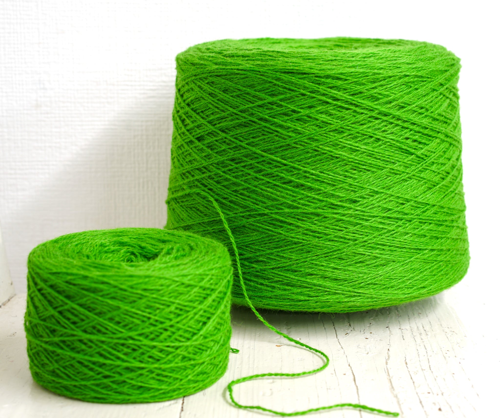 Bright green fingering wool yarn in cone - 900g/31.7oz. | bright-green-fingering-wool-yarn-in-cone-900g-31-7oz