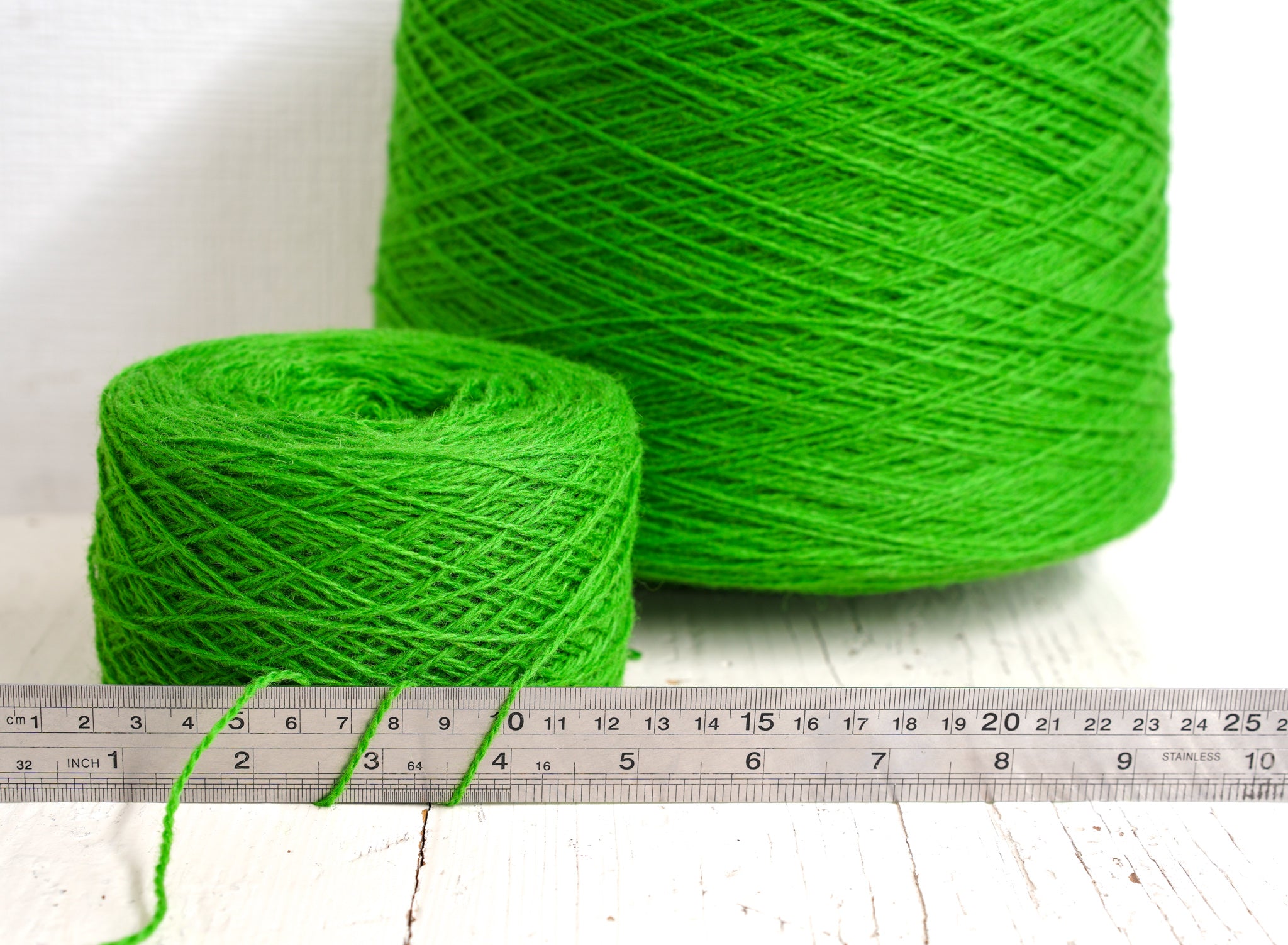 Bright green fingering wool yarn in cone - 900g/31.7oz. | bright-green-fingering-wool-yarn-in-cone-900g-31-7oz