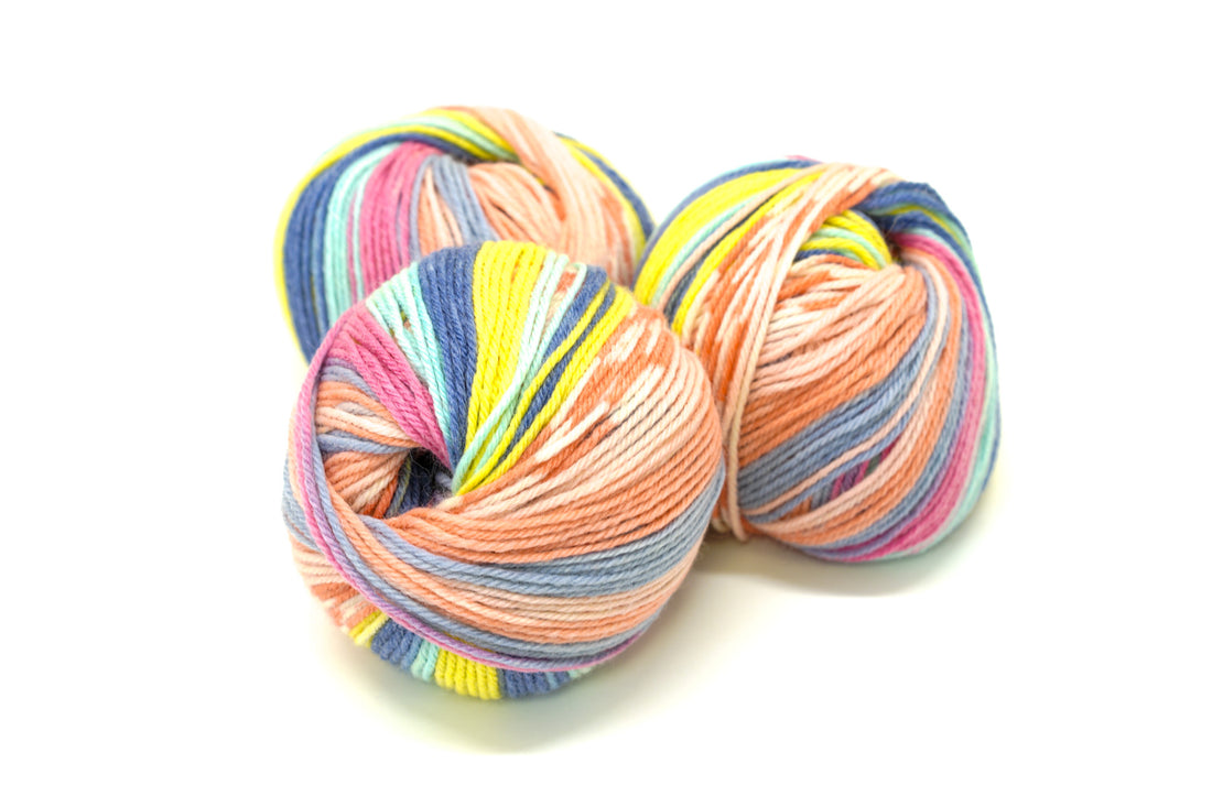 Multicolour blue-yellow-salmon Jacquard 80% wool blend 50g./125m - Color 800