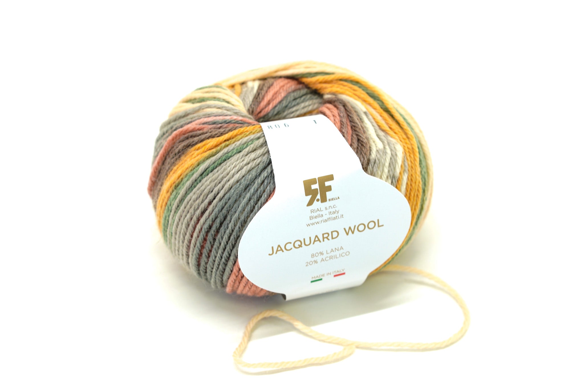 Brown-mustard-grey Jacquard 80% wool blend 50g./125m color - 806