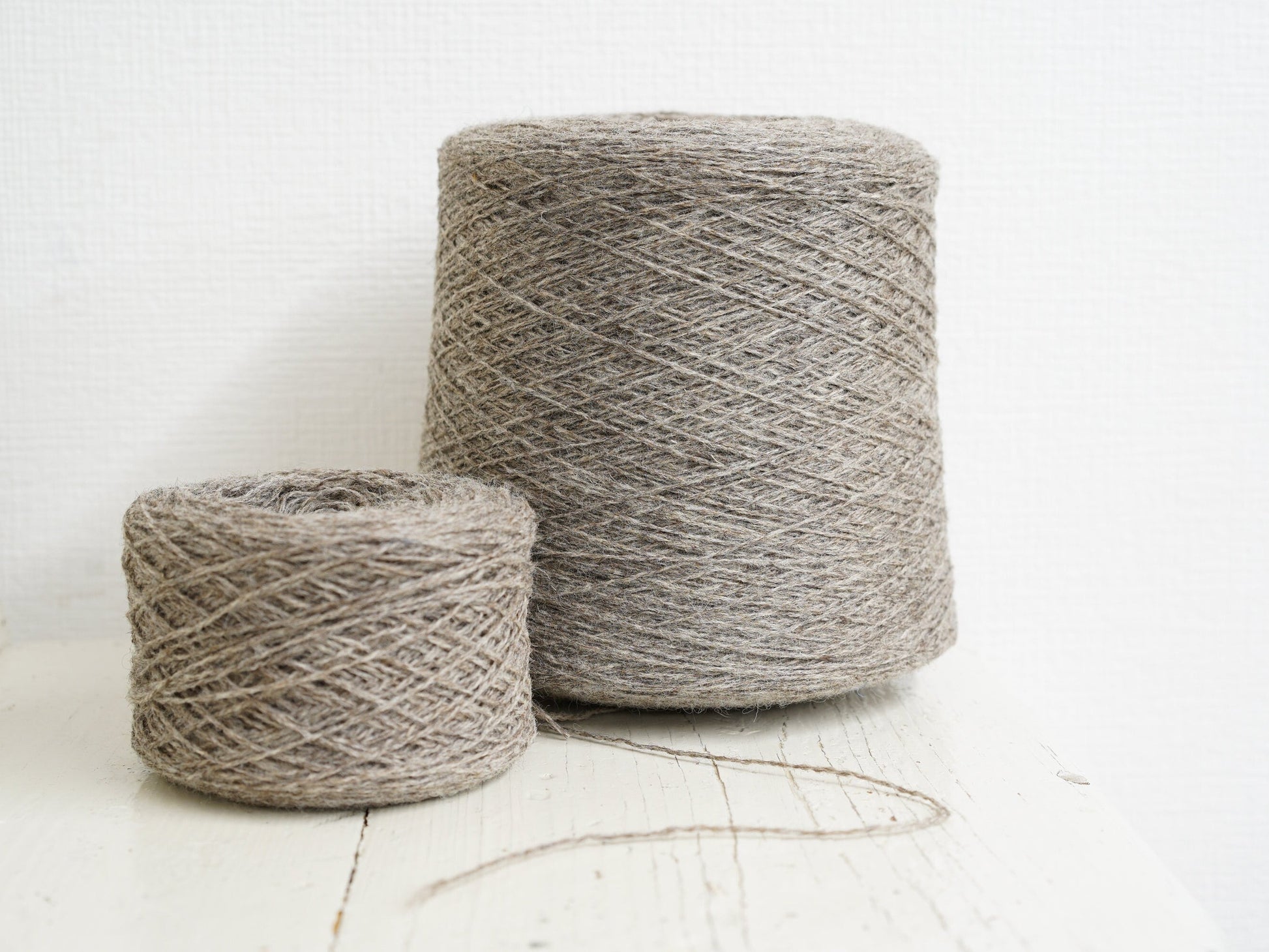 Grey-brown natural wool yarn in cone, Yarn for knitting