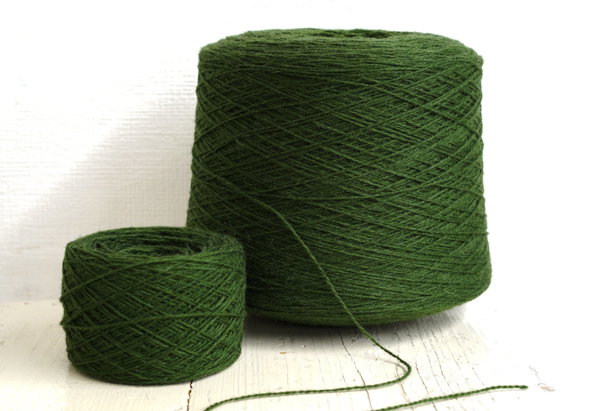 Dark green wool in cone 0,9kg/31.7oz - Fingering wool yarn - 100% wool yarn for weaving plaids, socks knitting - Hand knitting wool C360 | dark-green-wool-in-cone-0-9kg-31-7oz-fingering-wool-yarn-100-wool-yarn-for-weaving-plaids-socks-knitting-hand-knitting-wool-c360