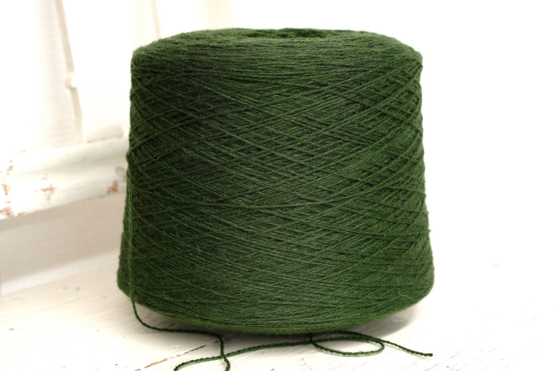 Dark green wool in cone 0,9kg/31.7oz - Fingering wool yarn - 100% wool yarn for weaving plaids, socks knitting - Hand knitting wool C360 | dark-green-wool-in-cone-0-9kg-31-7oz-fingering-wool-yarn-100-wool-yarn-for-weaving-plaids-socks-knitting-hand-knitting-wool-c360