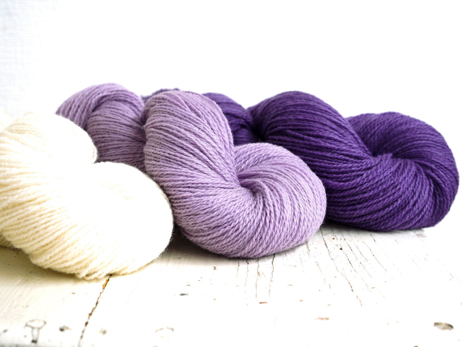 Purple, lilac, white wool yarn for knitting, hook crochet, pl