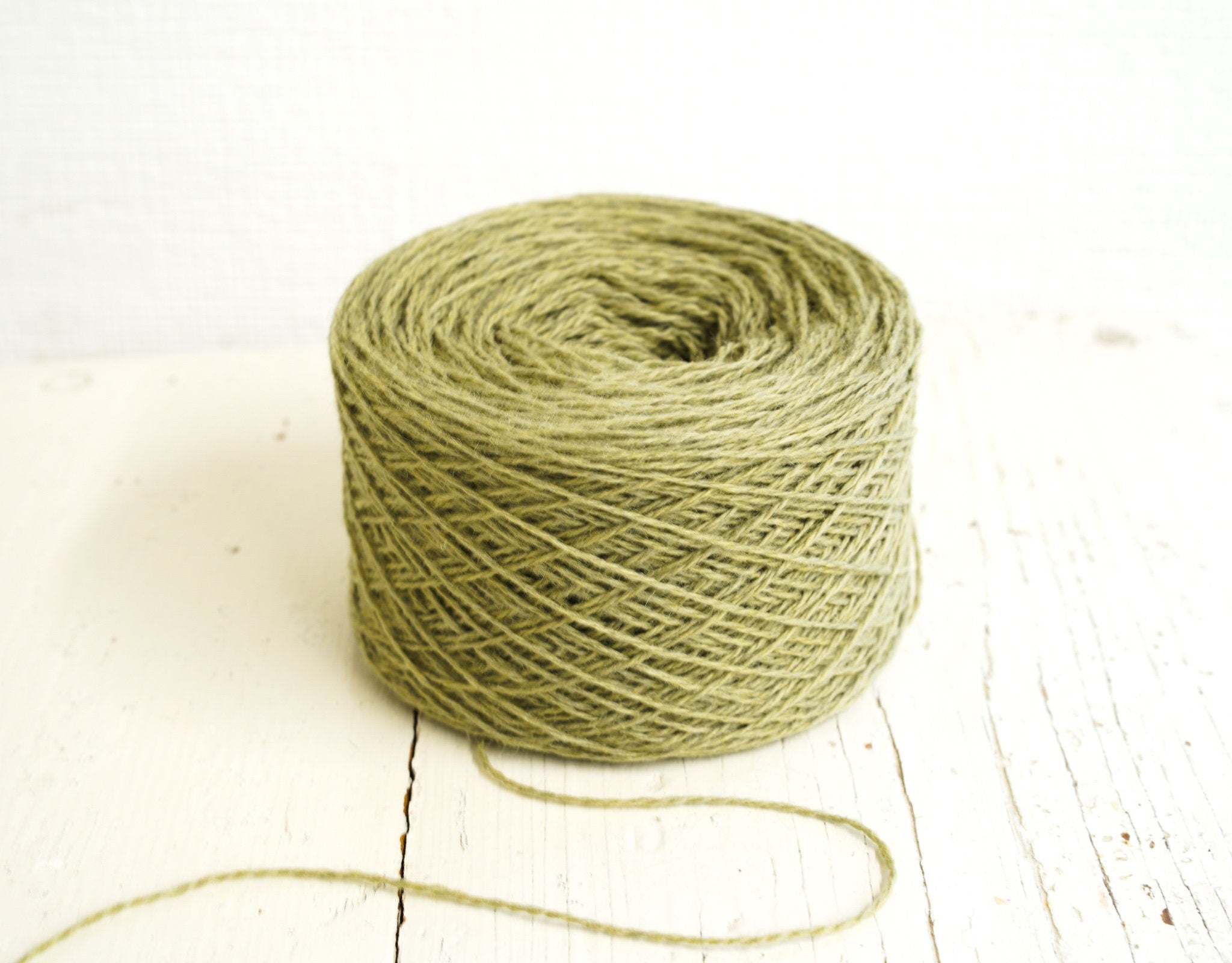 Olive green wool in cone 900g/31.7oz - Fingering wool fiber for weaving plaids, hands or machine knitting men&