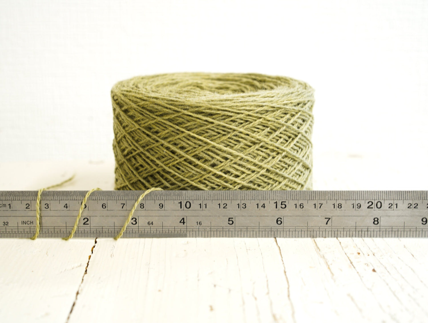Olive green wool in cone 900g/31.7oz - Fingering wool fiber for weaving plaids, hands or machine knitting men&