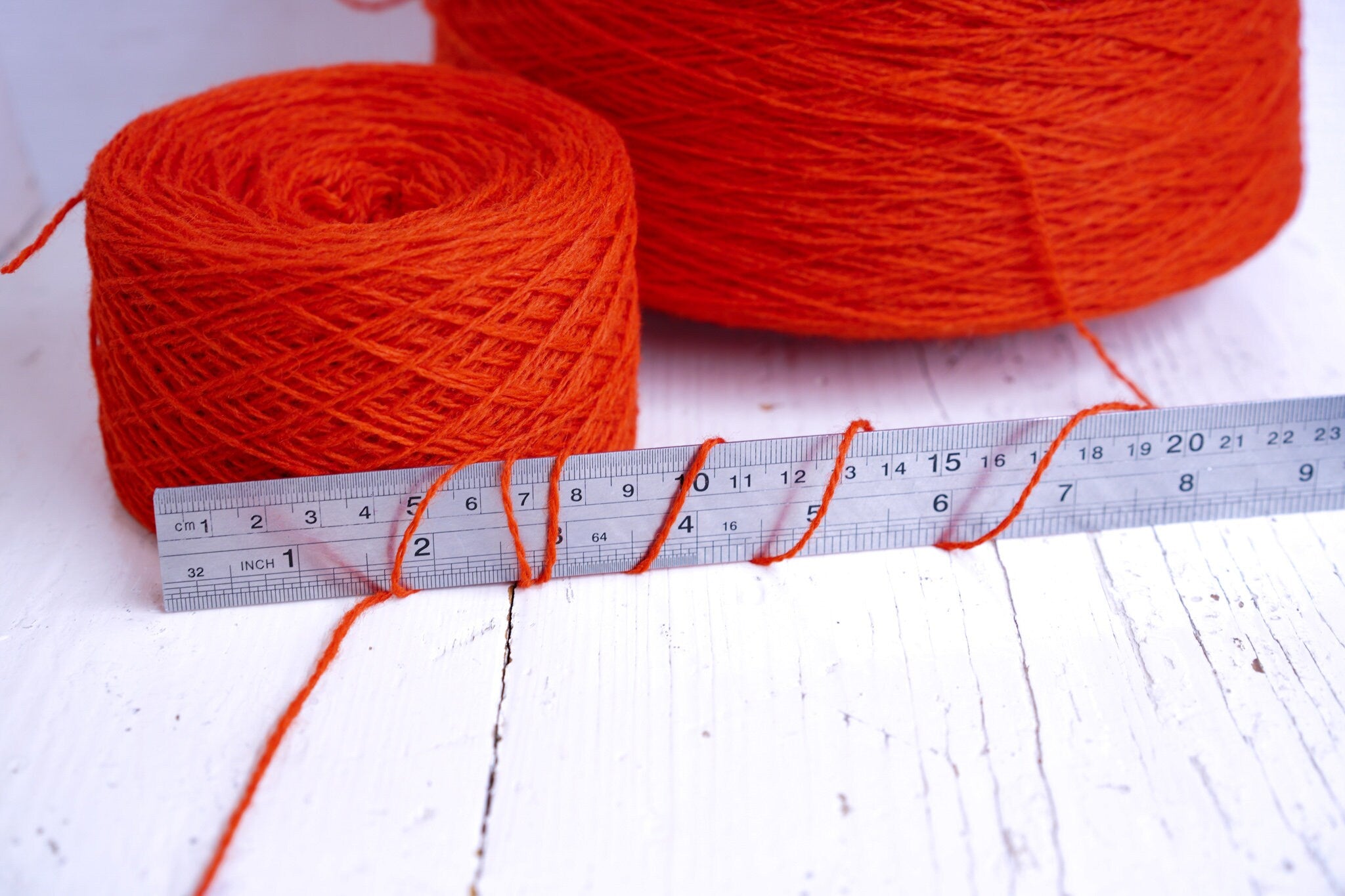 Scarlet red wool in cone 0,9kg/31.7oz - Fingering yarn  for weaving plaids, socks knitting, women&