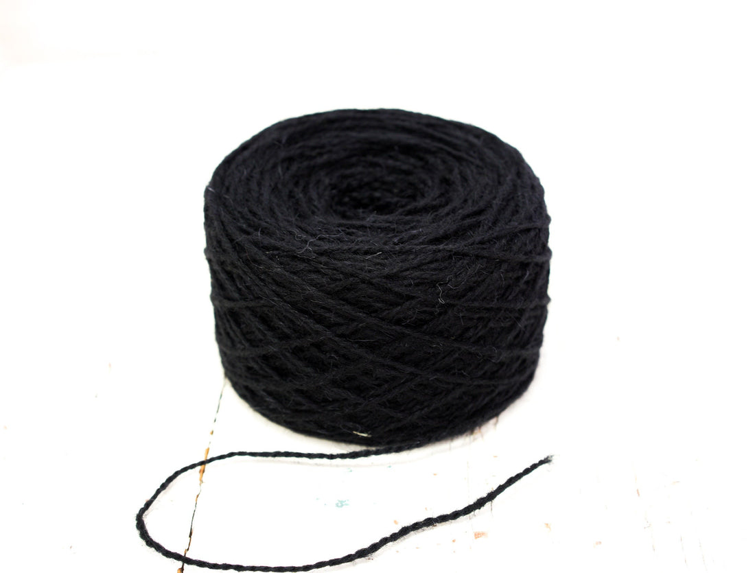 Black European rustic wool yarn - 100g/3.5oz. - for carpet, hand knitting, tufting, slippers crocheting, winter warm wool | black-european-rustic-wool-yarn-100g-3-5oz-for-carpet-hand-knitting-tufting-slippers-crocheting-winter-warm-wool