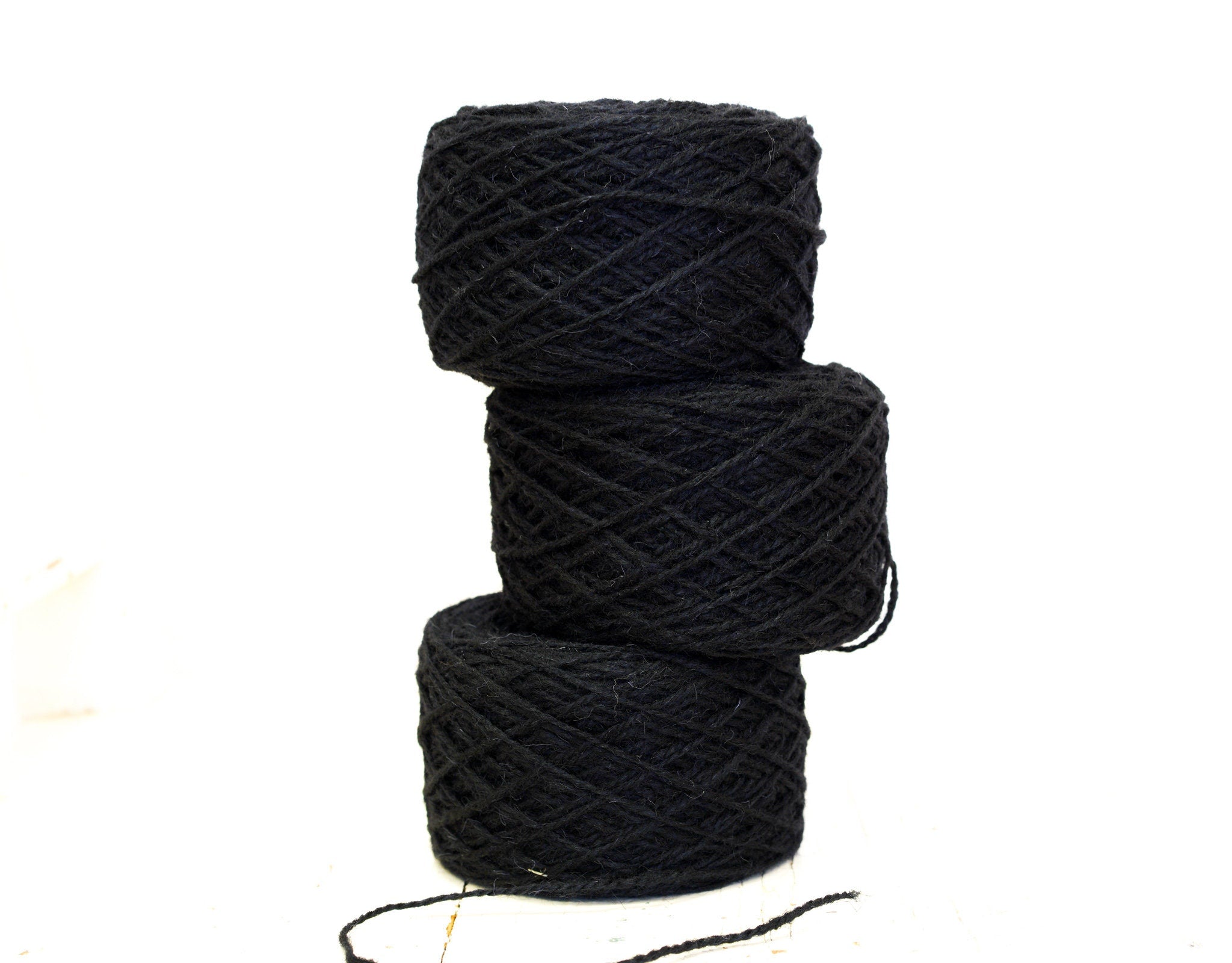 Black European rustic wool yarn - 100g/3.5oz. - for carpet, hand knitting, tufting, slippers crocheting, winter warm wool | black-european-rustic-wool-yarn-100g-3-5oz-for-carpet-hand-knitting-tufting-slippers-crocheting-winter-warm-wool