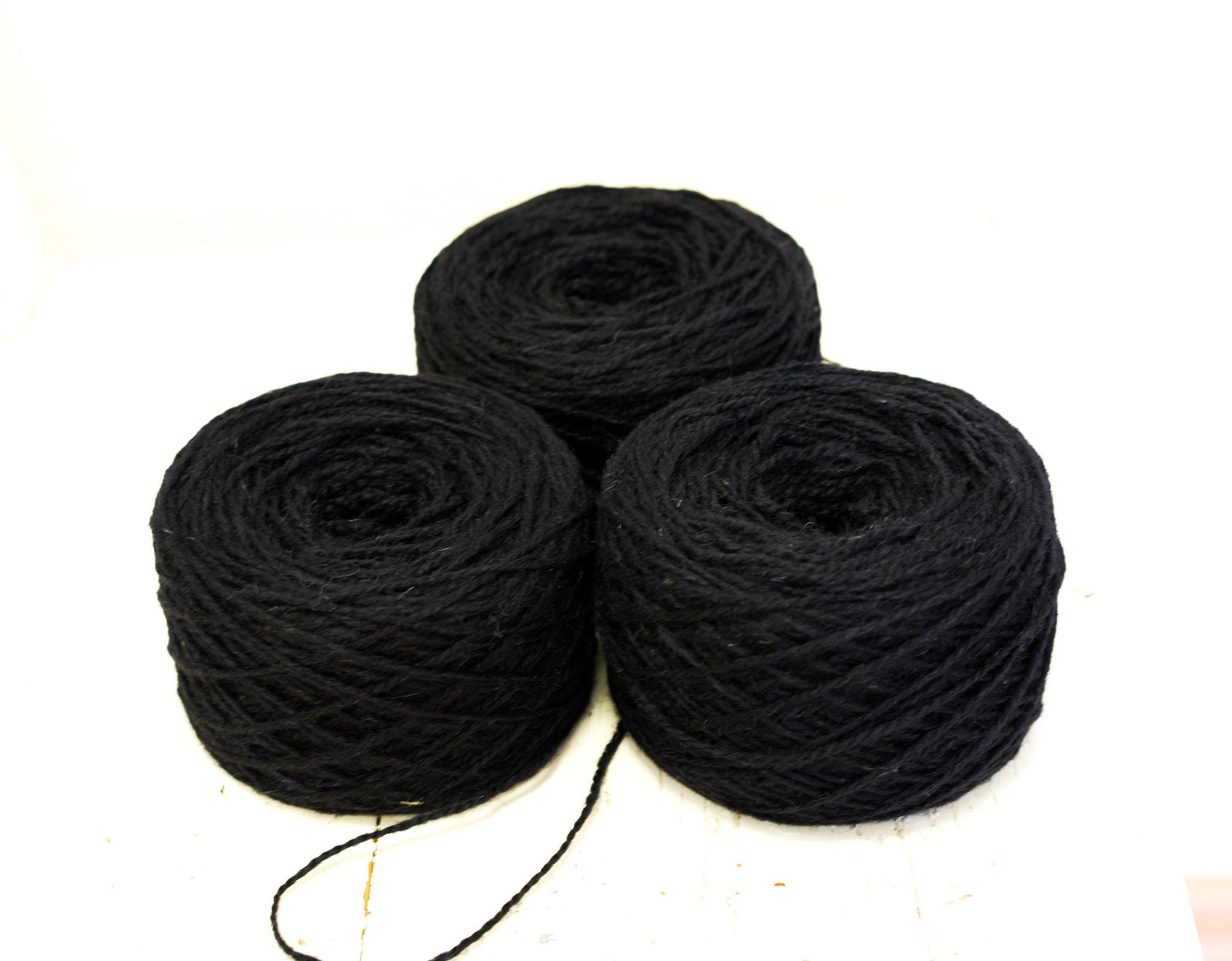 Black European rustic wool yarn - 100g/3.5oz. - for carpet, hand knitting, tufting, slippers crocheting, winter warm wool | black-european-rustic-wool-yarn-100g-3-5oz-for-carpet-hand-knitting-tufting-slippers-crocheting-winter-warm-wool